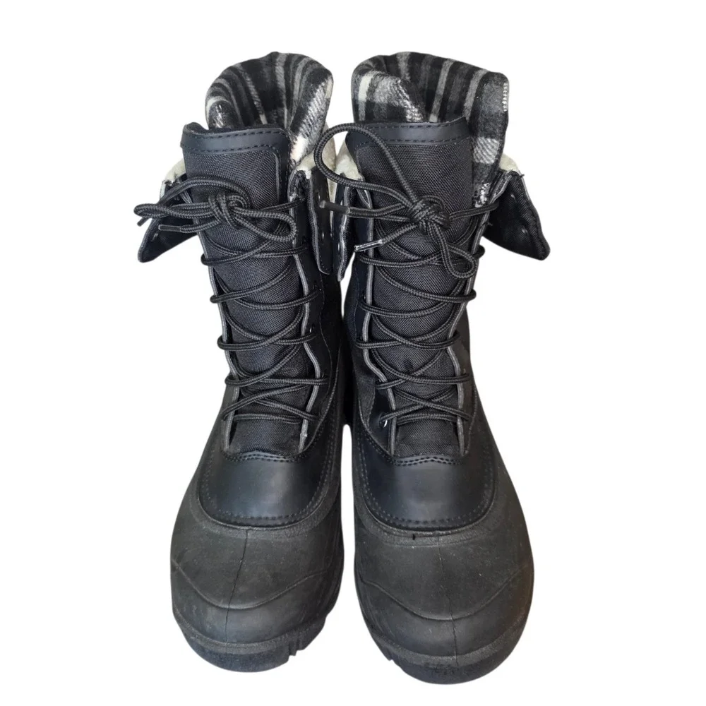 Kamik Womens 10 Black Plaid Flannel Lined Mid-Calf Lace Up Winter Snow Boots